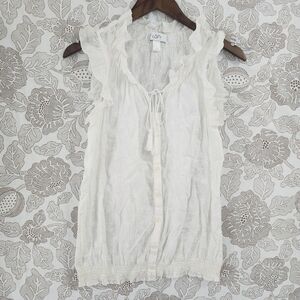 LOFT White Ruffle Button-Down Top